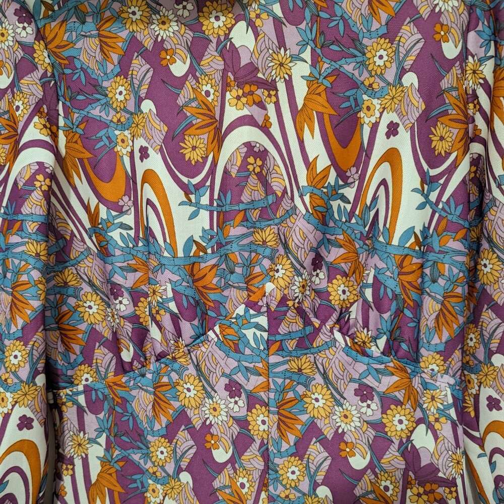 Vintage 70s Floral organic print maxi dress - Picture 3 of 5